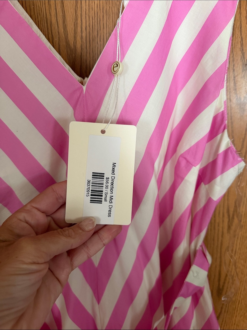 entro Pink and White Striped V-Neck Midi Dress with Tie Waist - Picture 2 of 3